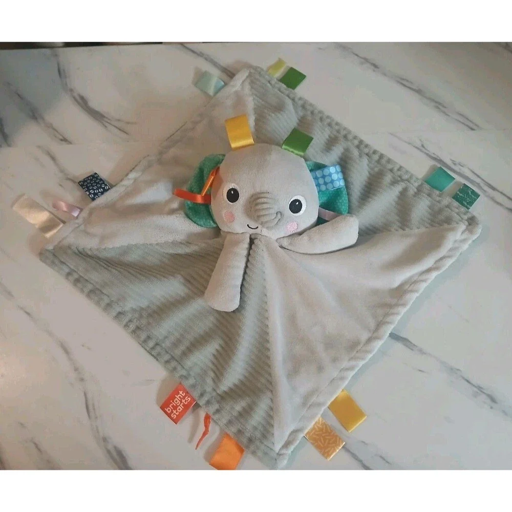 Bright Starts Taggies Gray Elephant Lovey Baby Soft Security Blanket Tags Grey